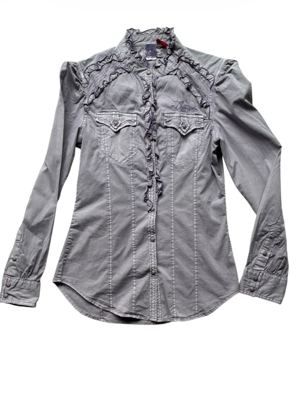 Parasuco Denim Legend Women's Purple Ruffle Snap Front Western Shirt Size Small